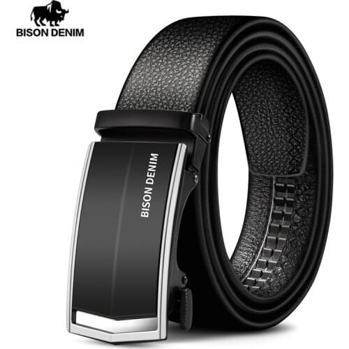 BISON DENIM Automatic Buckle Genuine Leather Mens Belts Luxury Man Fashion High Quality Belt Luxury brand for Men N71478