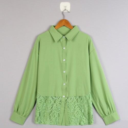 Plus Size Blouses Women Tops Spring Autumn Lapel Lace Stitching Loose Long Sleeve Shirts Blusas Mujer TJR047