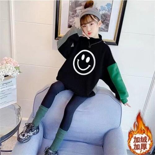 Long Girls' Sweatshirts Babys Kids Jacket Winter Autumn Top Toddler Pullover Plus Velvet Thicken Cotton Children Clothing