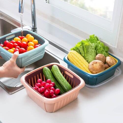 Double-layer kitchen sink drain basket fruit basket household living room plastic vegetable basket with lid