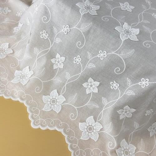 100%Cotton Cloth Double Side Milk-silk Thread 3D Embroidered Lace Fabric Handmade DIY Clothes Accessories Width 130cm 1Yard