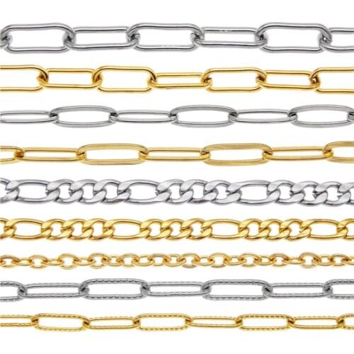 Julie Wang 1 Meter Stainless Steel Straight Link Figaro Chain White K Golden Necklace Bracelet Anklet Jewelry Making Accessory