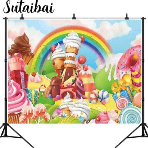 Lollipop Candyland Backdrop Sweet Cartoon Rainbow Supplies Girls Princess Birthday Party Cupcake Icecream Donut Candy Background