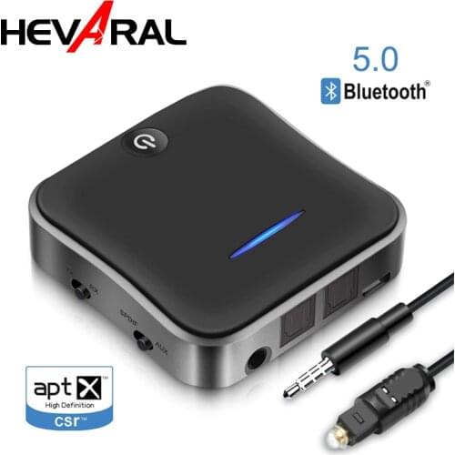 HEVARAL 5.0 APTX Wireless Bluetooth Adapter Transmitter and Receiver For Headphone Connect 2 Devices Stereo Audio With 3.5 AUX
