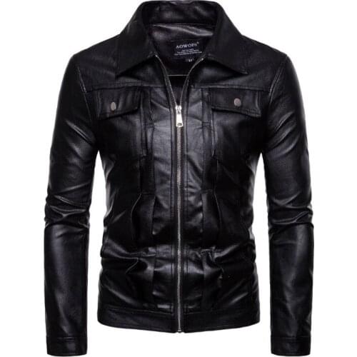 Europe/US Size Autumn Leather Jacket Men PU Coats Spring Double Pockets Casual Biker Jacket Male Tops Outerwear High quality