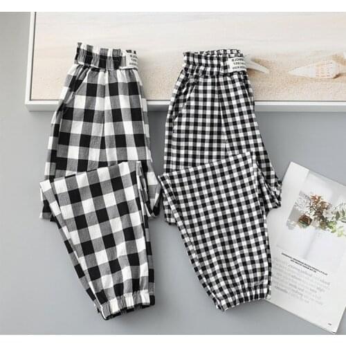 Summer Kids Trousers 2021 New Baby Girls Casual Loose Plaid Pants 4-10 Y Children Fashion Cotton Soft Harem Pants Girls Bloomers