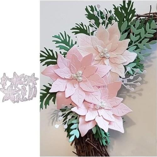 LXxwtz Christmas Flower Leaves Metal Cutting Dies Scrapbooking Stamps Craft Embossing Making Stencil Template Xmas Decoraions