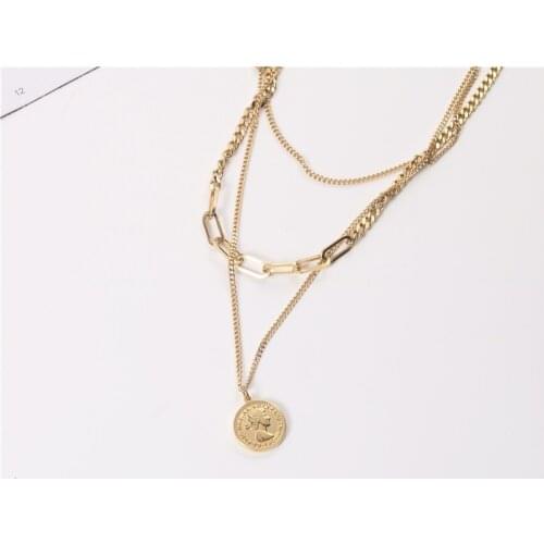 Fashion Jewelry Coin Multi Layered Necklace Stainless Steel Statement Necklace