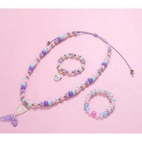 N3 2021Trend Factory Direct Supply Cartoon Cute Children Bracelet Necklace Mermaid Fishtail Fairy Tale Handmade Necklace