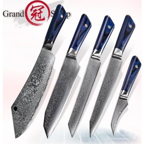 Chef Knife Set 5 Pcs Professional Kitchen Knives Santoku Slicing Paring Bread Cleaver 67 Layers VG10 Japanese Damascus Steel NEW