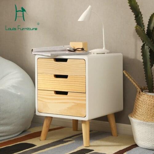 Louis Fashion Nightstands Nordic Solid Wood Minimalist Modern Bedroom Mini Bedside Multifunctional Storage