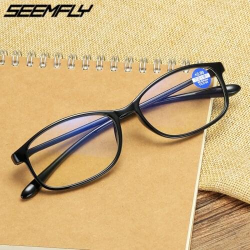 Seemfly Men Women Reading Glasses Anti Blue Light Magnification Eyewear Presbyopic Eyeglasses Diopter +150 +200 +250 +300 TR90