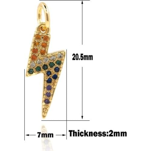 Gold Colorful Lightning Pendant, CZ Micropavé Lightning Necklace, Micropaved Thunder Pendant, DIY Jewelry Accessories 20.5×7x2mm