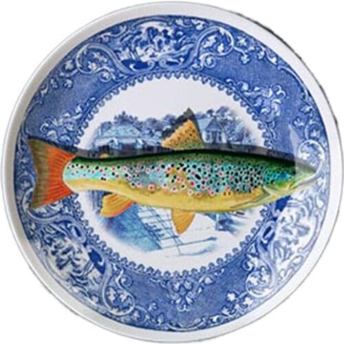 Blue and White Fish Dish Restaurant Background Wall Decoration Hanging Plate Ceramic Plate Home Jewelry Crafts Plate Ornaments