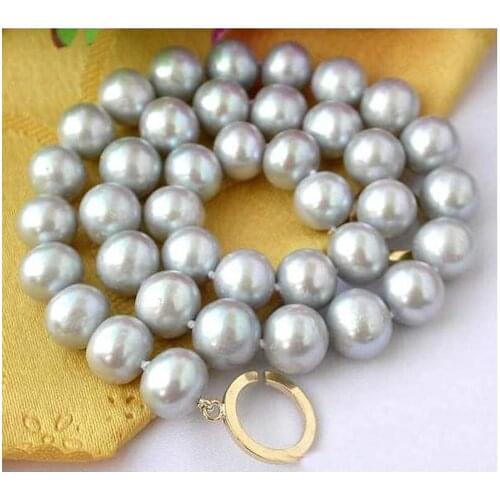 Unique Pearls jewellery Store Huge 17'' 12mm Gray Round Freshwater Cultured Pearl Necklace Fine Jewelry Women Gift