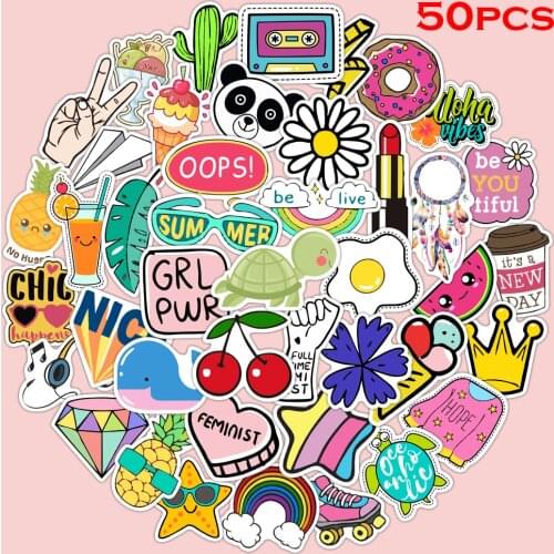 50pcs Cartoon small fresh Sticker Cute Series Waterproof Graffiti Sticker Childrens Toy Sticker Water Cup Bike Luggage Sticker