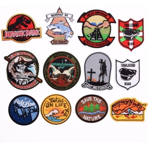 High Quality Morale Arm Badges Iron On patches for Clothing Film Jurassic Park Tombstone Appliques 3D Diy Embroidered Patches