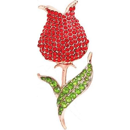 Utei Jewelry Fnacy Rose Gold Color Tulip Brooch Sparkling Rhinestone Women Wedding Bridal Bouquet Rose Broach Pin