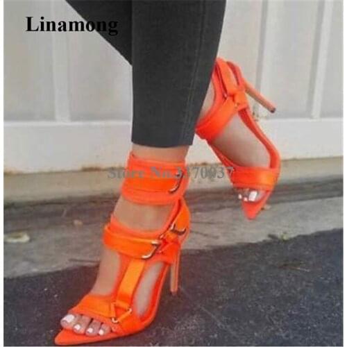 2019 Summer New Fashion Pointed Open Toe Suede Leather Stiletto Heel Gladiator Sandals Ankle Wrap Buckles High Heel Sandals Heel