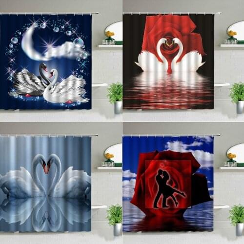 Swan couple love curtain shower curtain Bathroom curtain Curtains for kitchen Shower curtain bathroom Bathroom curtains Bathroom