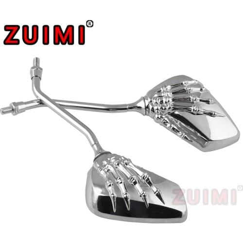 Motorcycle rearview mirror 2/set universal 8mm 10mm chrome-plated skeleton hand rearview mirror black silver side mirror ABS
