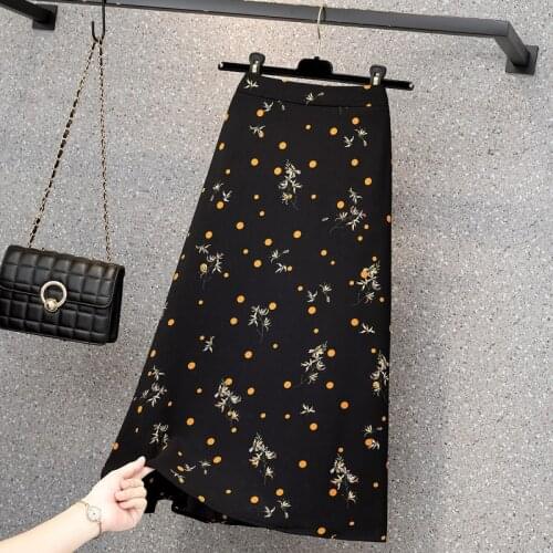 Black Floral Elastic Waist Chiffon Plus Size Oversized Large Korean Fashion High-Waisted Summer WomenS Clothing Skirts 2021