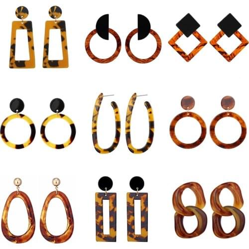 New Fashion Leopard Print Multi-Color Acrylic Acetic Acid Earrings Geometric Circle Square Dangle Long Earrings for Women Gifts