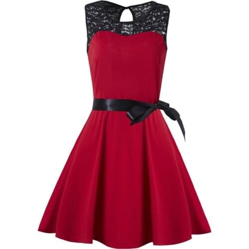 Dress Women Summer Dresses Lace Sleeveless Patchwork Dress Vintage Plus Size Dresses Vestidos BLK1665