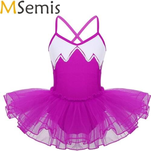 Girls Tulle Ballet Dance Leotard Tutu Skirt Kids Teens Shiny Sequins Professional Gymnastics Leotard Ballerina Dress Dancewear