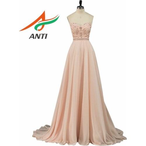 ANTI Robe De Soiree Sweetheart Candy Color Evening Dress Elegant Vestido De Festa Long Prom Gown 2019 With Crystal Shine Chiffon