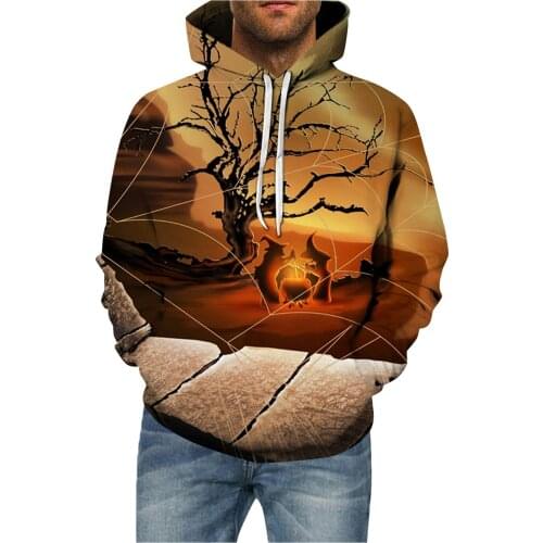 Winter Warm Hoodie Male Classic 3d Cartoon Printed Hoodies Street Crew Neck Pockets Pullover Harajuku Long Sleeve Tracksui Tops