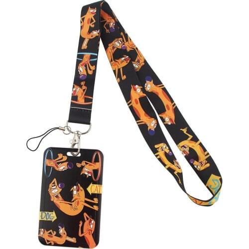 1pcs ZF2704 Funny Cat Cartoon Dog Lanyard Card Holder Student Hanging Neck Mobile Phone Lanyard Badge Subway Access Card Holder