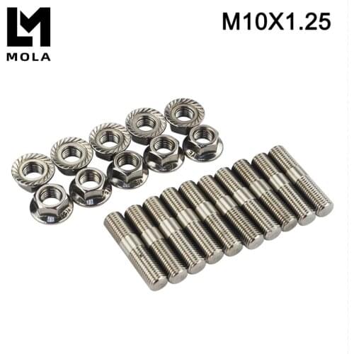 10 pcs 10mm Stainless Steel Exhaust Studs & Serrated Nuts M10x1.25 Stud Conversion Tall Lug Bolts SCREW ADAPTER kit