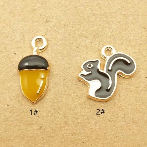 10pcs squirrel and pine cone enamel charm for jewelry making fashion charm earring pendant metal charm animal charm lovely