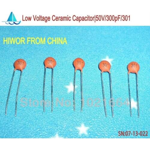 1000pcs/lot)(Ceramic Capacitors|Low) 50V 300pF 301, Low Voltage Ceramic Disc Capacitor, TOL.10
