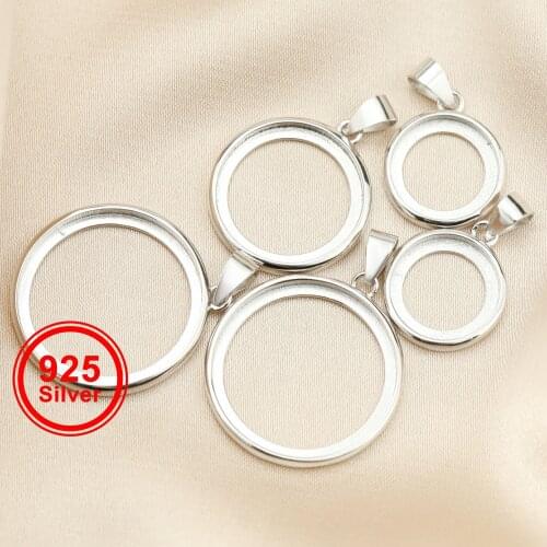12-20mm round 925 sterling silver bezel setting tray DIY pendant charm supplies 1411205