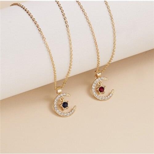 12 Months Round Birthstone Moon Star Crystal Stone Pendant Necklace For Women Charms Gold Color Pendants Necklaces Jewelry Gift