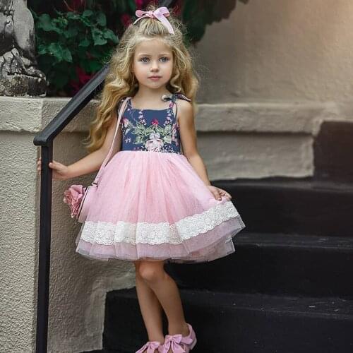 2019 NEW !! Navy floral dress for girls / Suspender tulle dress