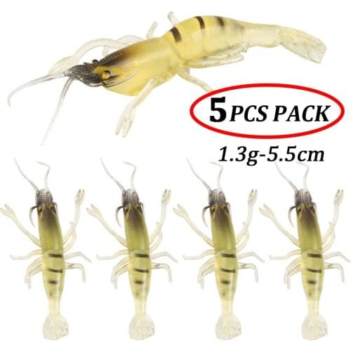 5pcs/lot Transparent Silicone Shrimp Soft Fishing Lures Larva Bait Artificial Worm Fish Lure Sinking Swimbait Fishing Tackle