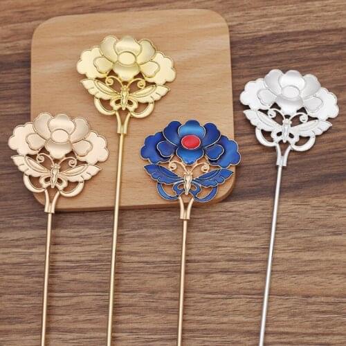 5 Pieces Metal Hair Sticks Hairpin Step Shake Headwear Flower Cabochon Base Hair Accessories For Women