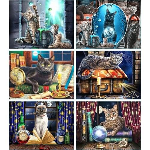 5D DIY Full Diamond Painting Kits Cat Magic Home Decor Mosaic Cross Stitch Animal Embroidery Handmade Gift Diamond Art