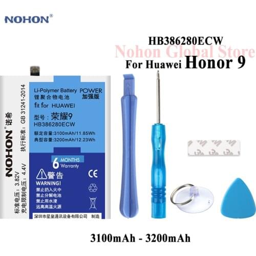 NOHON Phone Battery For Huawei Honor 9 Honor9 3100mAh 3200mAh High Capacity Bateria Replacement Li-Polymer Batteries HB386280ECW