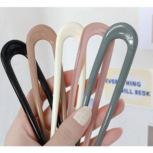 Acrylic Fork Hairpins Plastic Resin Hair Plug Geometric U Shape Hair Clip Korean Simple Barrette DIY for Women Hair Style Tool
