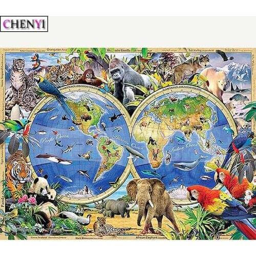 CHENYI New Diamond Painting Animals World Map 5D DIY Full Square Diamond Embroidery Cross Stitch Mosaic Rhinestones Home Decor