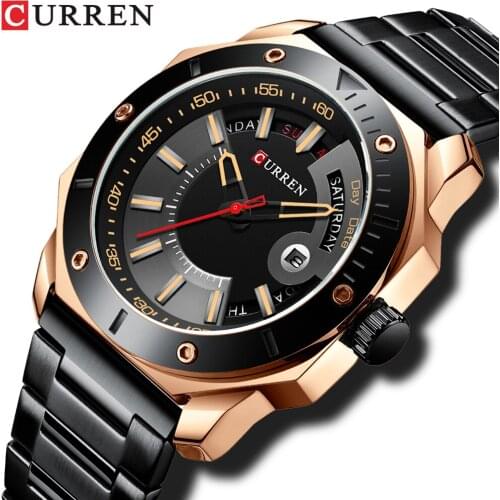 CURREN New Fashion Watches for Men with Stainless Steel Top Brand Luxury Quartz Wristwatch Date and Week Clock Male