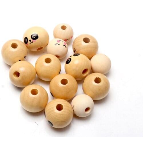 DIY15-20mm cartoon pictures Natural Wood Beads Spacer Wooden Beads Eco-Friendly Unfinished Wood Beads Lead-Free Balls Wood Color