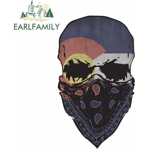 EARLFAMILY 13cm x 7.8cm for Colorado Flag Skull Car Stickers Motorcycle Creative Scratch-proof Auto Decal Custom Printing Decal