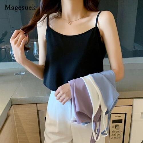 Elegant Summer 2021 Chiffon Blouse for Women Solid Sleeveless Sling Vest Loose Tops Casual Office Lady Clothing Blusas 16162