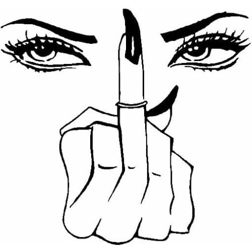 Eyes Girl KK Vinyl Decal Decor Car Sticker Woman Middle Finger Black/Silver Car Accessories 16CM*15CM