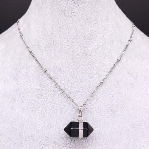 Geometric Obsidian Stone Stainless Steel Charm Necklaces Women Witchcraft Silver Color Necklaces & pendants Jewelry joyas NXS04